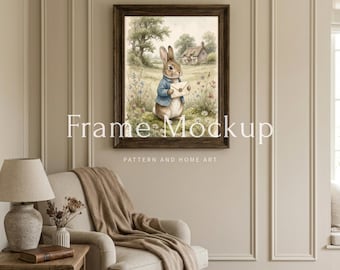 Frame Mockup 4x5 Vertical PSD, English Cottage Interior Mockup, Wall Art Mockup, Poster Mockup, Styled Stock Photo, Smart Object