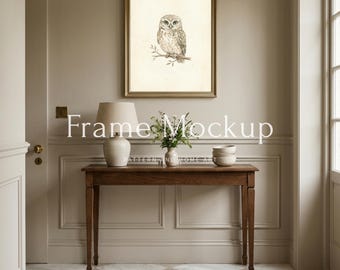 Beige Interior Frame Mockup 4x5 Vertical, English Cottage Mockup, PSD Smart Object, Wall Art Mockup, Styled Stock Photo, Poster Mockup
