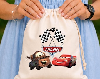 Personalized Lightning McQueen Birthday Favor Bag: Cotton Treat Pouch for Boys Racing Celebration