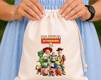 Personalized Toy Story Cotton Favor Bags: Kids Birthday Gift Pouches (Handmade)