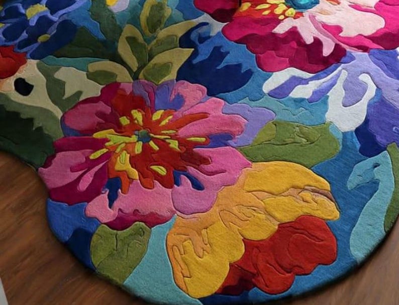 Vibrant Abstract Floral Rug – Irregular Multicolor Fluid Art Design for ...