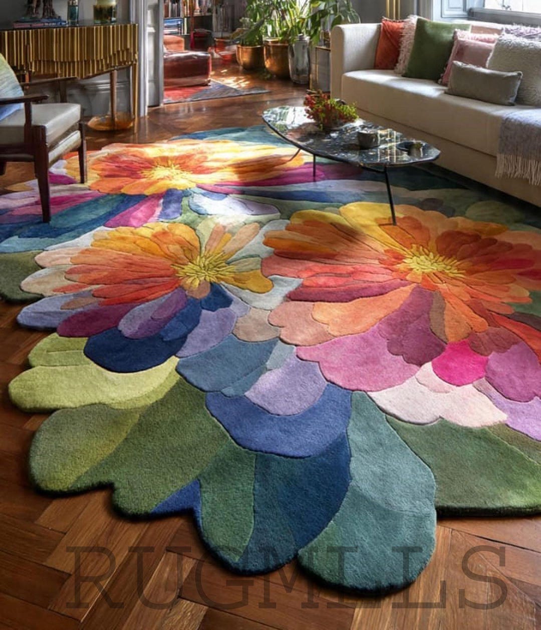 Oversized Floral Art Rug – Multicolor Abstract Petal Design | Organic ...