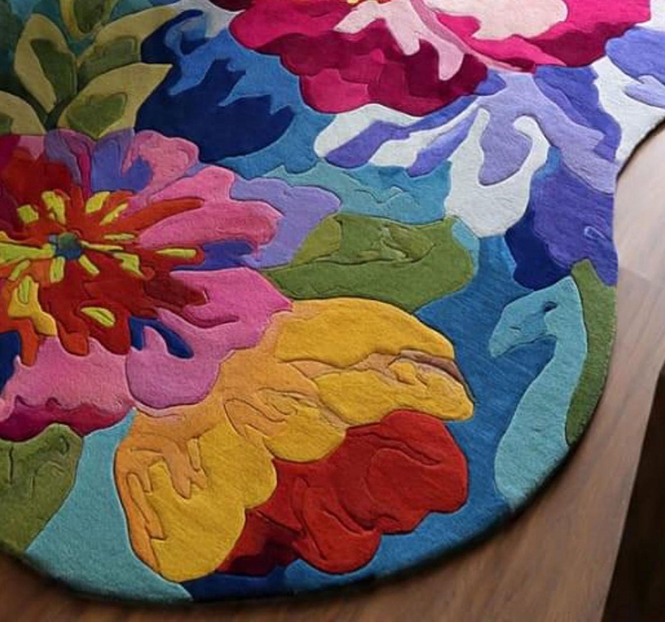 Vibrant Abstract Floral Rug – Irregular Multicolor Fluid Art Design for ...