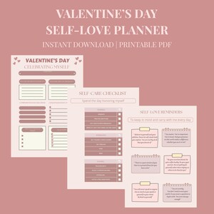 Alla hjärtans dag-planerare för självkärlek, daglig planerare, utskrivbar PDF, checklista och reflektionssida för självvård, dagliga citat, digital nedladdning