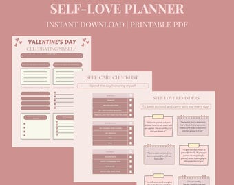 Valentine's Day Self-Love Planner, Daily Planner, Printable PDF, Self-Care Checklist & Reflection Page, Daily Quotes, Digital Download