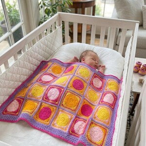 Crochet Baby Blanket Pattern, Granny Square Sunburst Design (PDF Download)