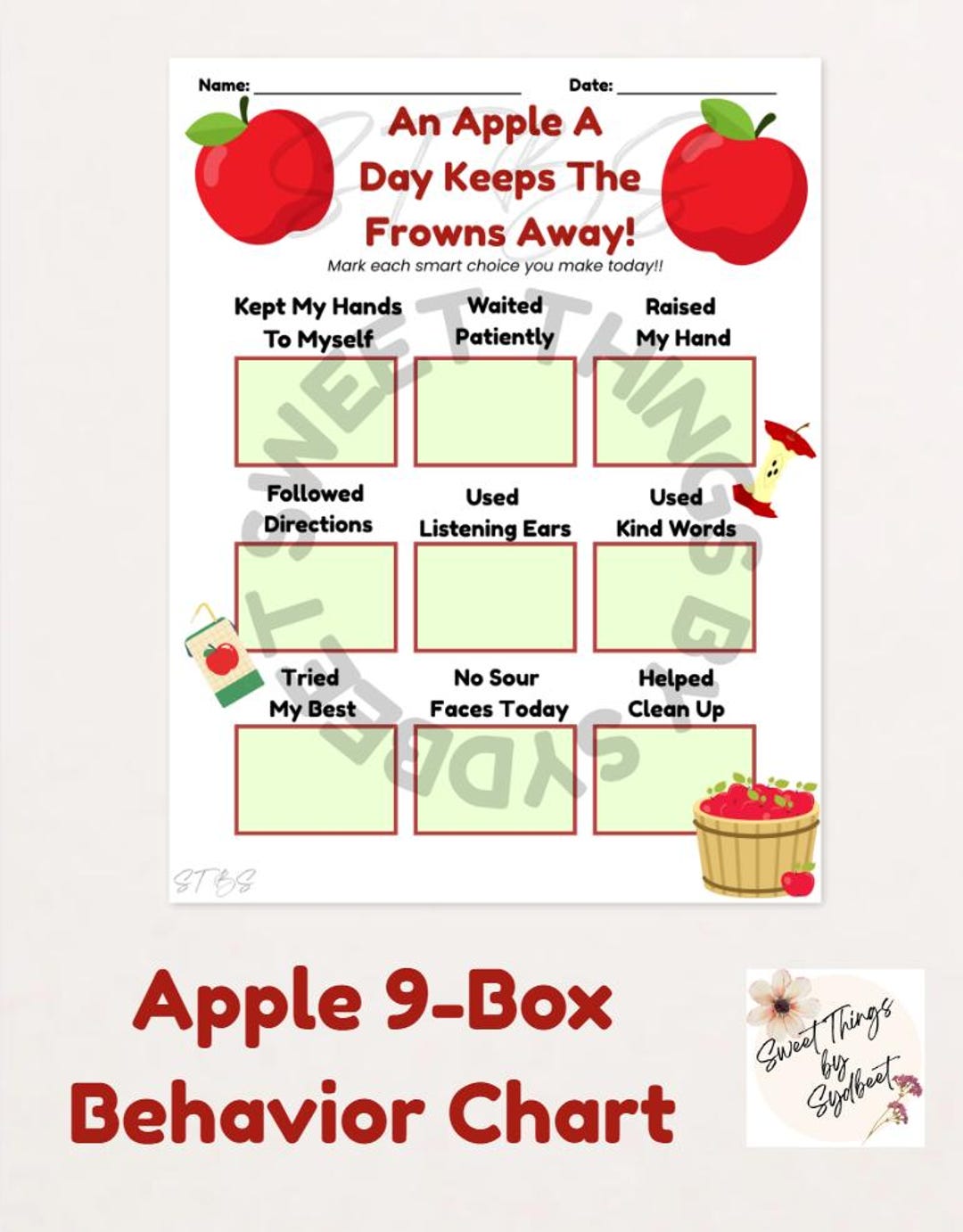 Apple Behavior Chart for Kids | Printable Positive Choices Chart ...