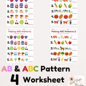 AB & ABC Pattern Worksheets Printable | Preschool Pattern Practice Pack | Toddler Learning Sheets