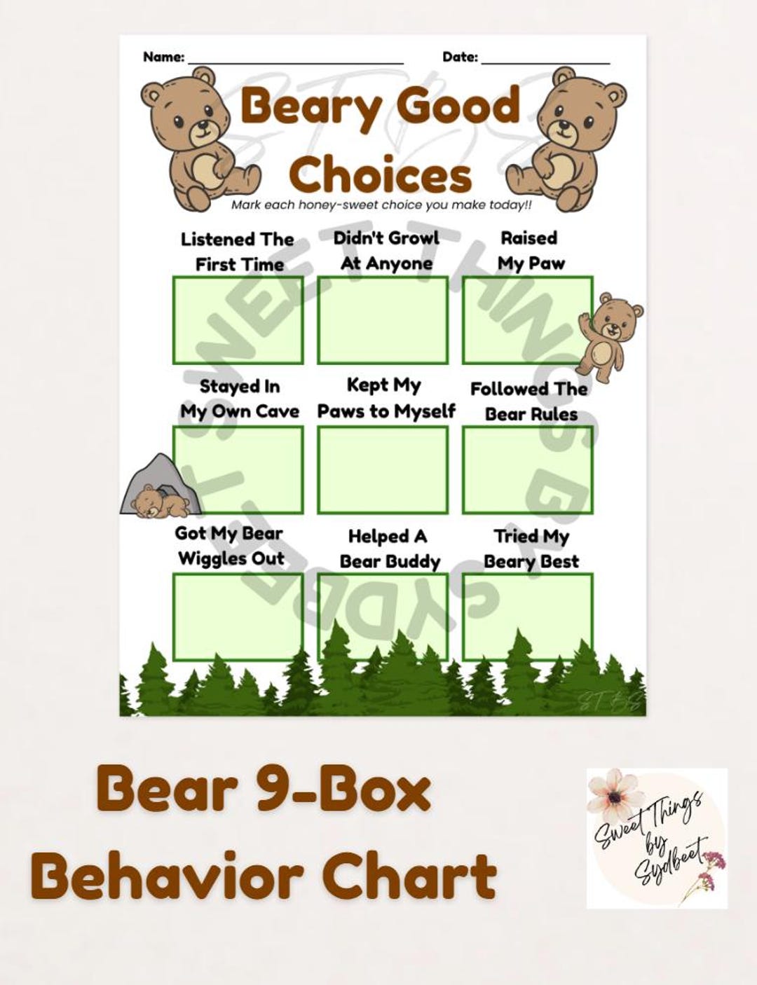 Bear Behavior Chart for Kids | Printable Positive Choices Chart ...