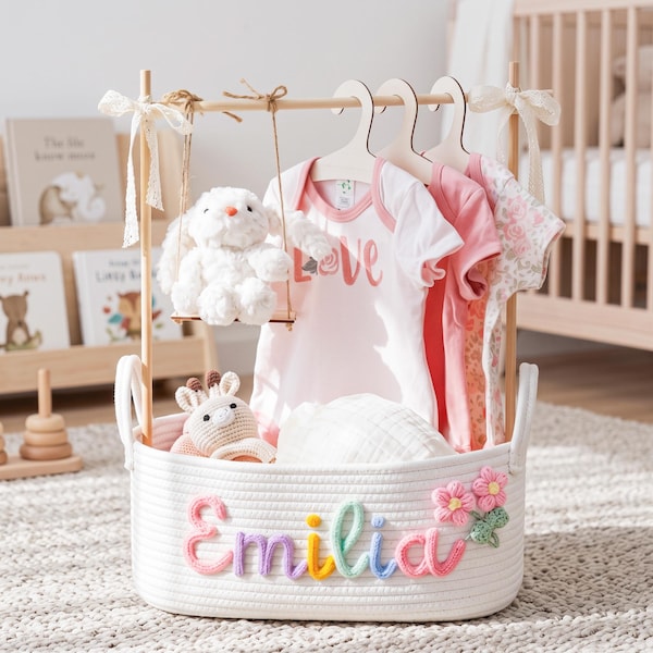 Personalisierter Babyparty-Geschenkkorb mit Mini-Schaukel und Aufhänger