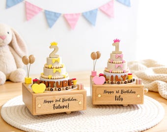 Personalized Wooden Cake Music Box: 1st Birthday Gift, Newborn Gift For Boys&Girls
