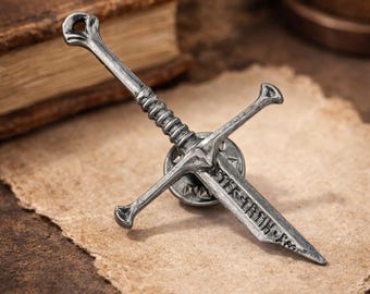 Medieval Broken Sword Lapel Pin – Fantasy Silver Sword Brooch – Gothic Knight Badge – Viking Movie Inspired Jewelry – Gift for Him
