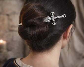 Viking Sword Hair Pin – Medieval Fantasy Hair Accessory – Norse Warrior Hair Stick – Antique Silver Hair Jewelry – Cosplay Gift for Women