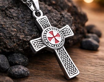 Templar Cross Necklace in Stainless Steel – Medieval Crusader Knight Pendant, Gothic Christian Jewelry for Men