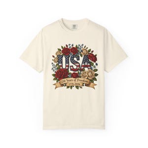 Bloemen USA patchwork T-shirt, Amerika 250e verjaardag patriottisch T-shirt afbeelding 14