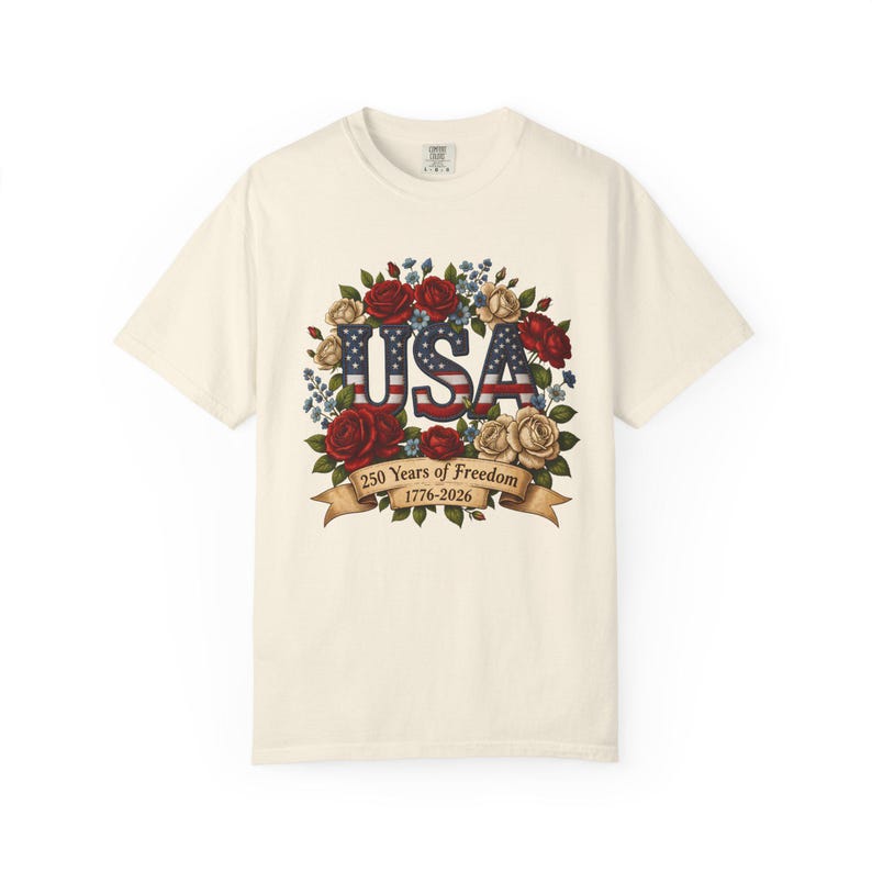 Bloemen USA patchwork T-shirt, Amerika 250e verjaardag patriottisch T-shirt afbeelding 14