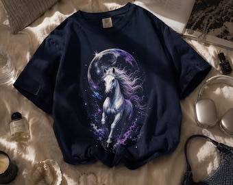 Horse Moon Shirt, Vintage Running Horse Graphic Tee, Celestial Oversized Fantasy T-Shirt