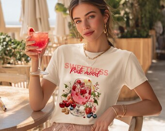 Strawberry Cocktail Shirt, Fruit Summer Vacation Tee, Gildan 5000
