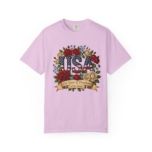 Bloemen USA patchwork T-shirt, Amerika 250e verjaardag patriottisch T-shirt afbeelding 17
