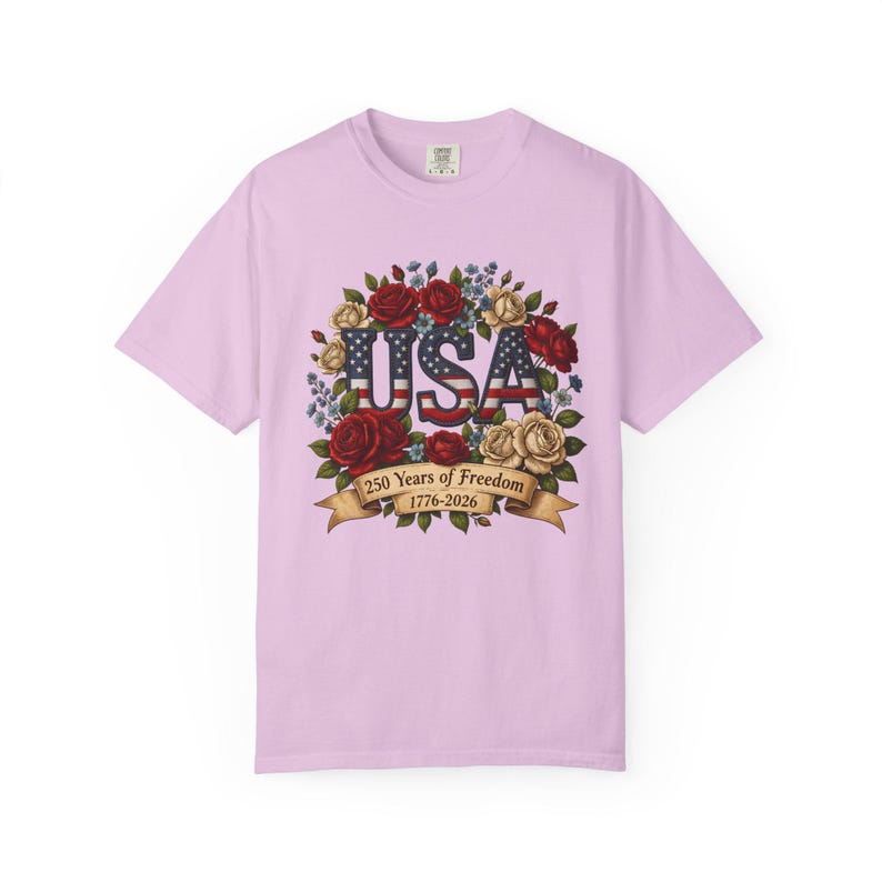 Bloemen USA patchwork T-shirt, Amerika 250e verjaardag patriottisch T-shirt afbeelding 17