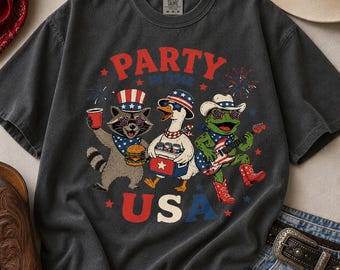 Patriotic Frog Raccoon Goose Shirt, Fourth of July BBQ Graphic Tee