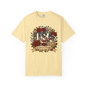 Bloemen USA patchwork T-shirt, Amerika 250e verjaardag patriottisch T-shirt afbeelding 15