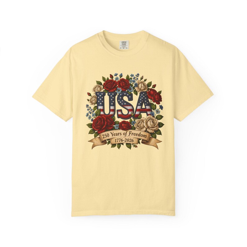 Bloemen USA patchwork T-shirt, Amerika 250e verjaardag patriottisch T-shirt afbeelding 15