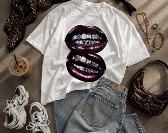 Big Lips Graphic Tee, Opium Aesthetic Shirt, Luxury Grillz T Shirt, Dark Glam Fashion Tee, Y2K Streetwear