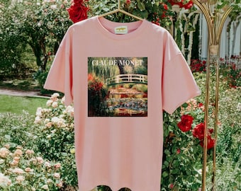 Overhemd met tuinbrugprint in Monet-stijl, lichte Academia-top