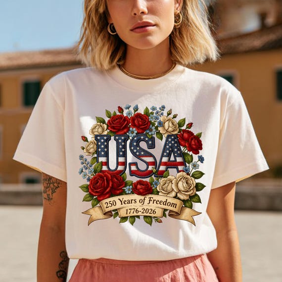 America 250 Floral Faux Patchwork Shirt 1776 2026 Patriotic Wreath 250 Years of Freedom