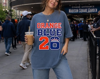 New York Basketball Shirt, Vintage Sports Graphic Tee, Orange Blue 26 Game Day Shirt