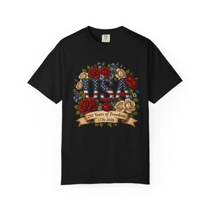 Bloemen USA patchwork T-shirt, Amerika 250e verjaardag patriottisch T-shirt afbeelding 16