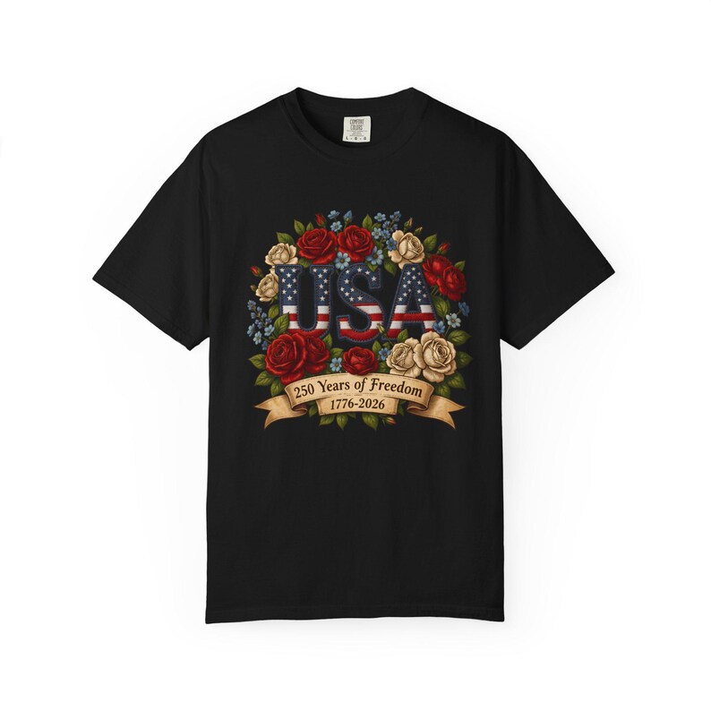 Bloemen USA patchwork T-shirt, Amerika 250e verjaardag patriottisch T-shirt afbeelding 16