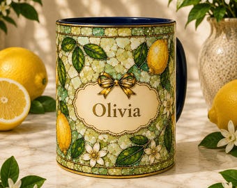 Personalized Stained Glass Lemon Mug, Summer Tea Coffee Cup
