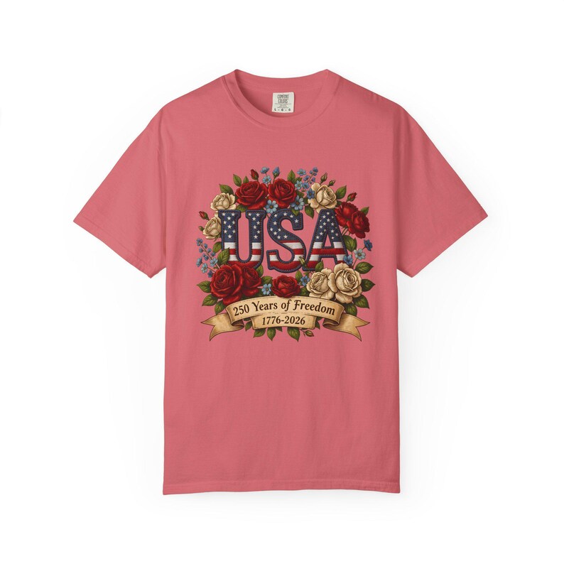 Bloemen USA patchwork T-shirt, Amerika 250e verjaardag patriottisch T-shirt afbeelding 19