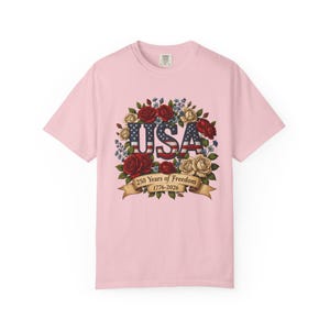 Bloemen USA patchwork T-shirt, Amerika 250e verjaardag patriottisch T-shirt afbeelding 18