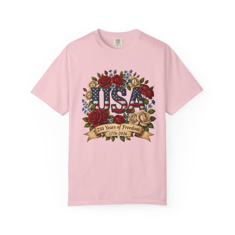 Bloemen USA patchwork T-shirt, Amerika 250e verjaardag patriottisch T-shirt afbeelding 18