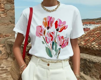 Minimalist  Summer Floral Graphic  Shirt, Wildflower Aesthetic T-shirt,