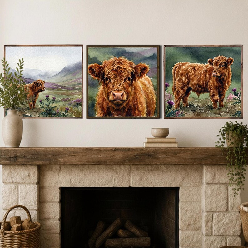 highland-cow-meadow-prints-set-of-3-scottish-countryside-wildflower