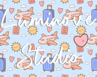Travel Day Seamless Pattern – 5 Colour Backgrounds Included – Digital Pattern for Creative Use