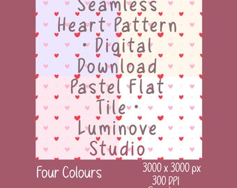 Pastel Heart Seamless Pattern Bundle – 4 Colour PNG Backgrounds – 3000×3000px 300 DPI Digital Download