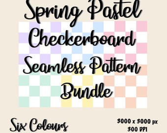 Spring Pastel Checkerboard Seamless Pattern Bundle – 6 Colour PNG Backgrounds – 3000x3000px 300 DPI Digital Paper