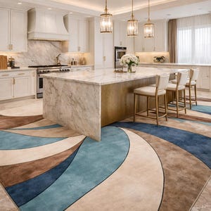 Modern Abstract Swirl Area Rug – Blue Beige Brown Contemporary Carpet image 10