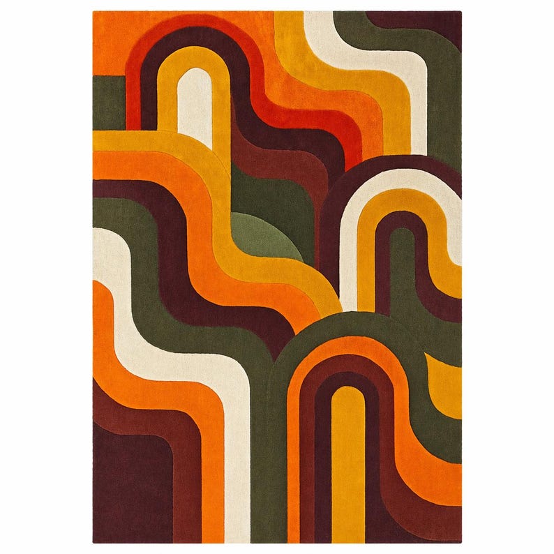 Retro Geometric Wool Rug – Mid Century Modern Earth Tone Floor Decor - Etsy