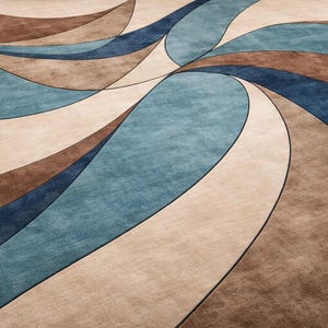 Modern Abstract Swirl Area Rug – Blue Beige Brown Contemporary Carpet image 3