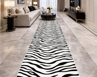 Tapis de passage à imprimé zèbre, noir et blanc, tapis de couloir moderne