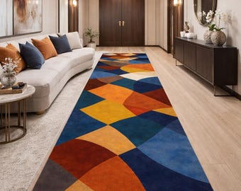 Tapis de passage géométrique pour couloir - Tapis abstrait moderne Mid-Century