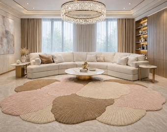 Tapis à fleurs irrégulières, tapis organique abstrait neutre, décoration de salon beige crème
