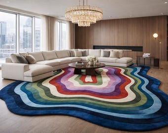 Tapis abstrait ondulé, forme irrégulière colorée moderne, tapis de salon