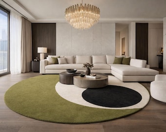 rond vert olive | Tapis de salon abstrait moderne